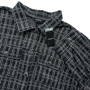 Torrid Womens 3X Black White Boucle Plaid Collar Button Stretch Shacket 42940514